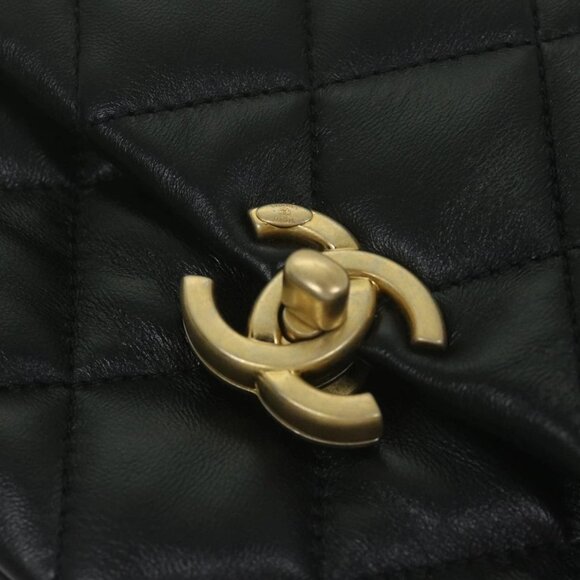 CHANEL Matelasse Turn Lock Chain Shoulder Bag Lamb Skin Black CC Auth ar11105AM - Picture 10 of 16